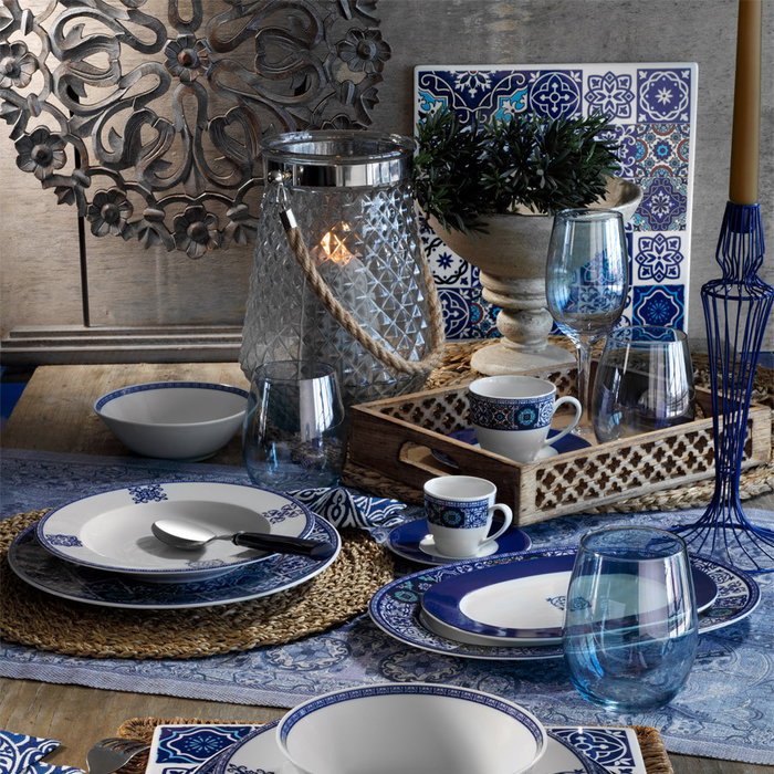Hermia Vajilla de Porcelana de 24 Piezas en Azul Marino y Turquesa
